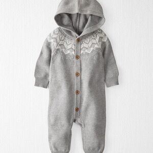 LITTLE PLANET Organic Cotton Fair Isle Knit Sweater Jumpsuit in Grey
